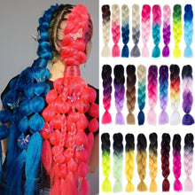 Load image into Gallery viewer, Synthetic hair Braids Ombre Braiding Hair Extension Box Braids Hair Pink Purple Yellow Golden Colors Crochet braids Kanekalon